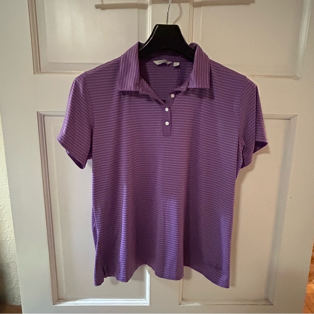 LADY HAGEN Golf Performance Polo Purple Stripe Women’s L Large Nylon Spandex
